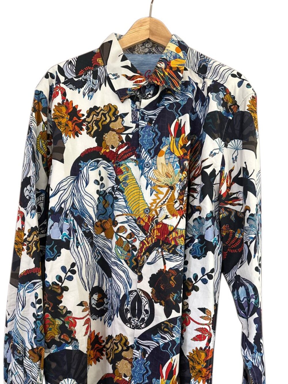 Robert Graham Embroidered Dragon Print Button Front Shirt Men's Large